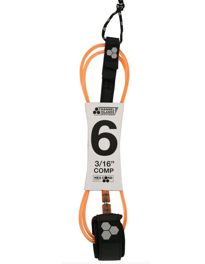 CHANNEL ISLAND HEX CORD 6' COMP LEASH FLO ORANGE