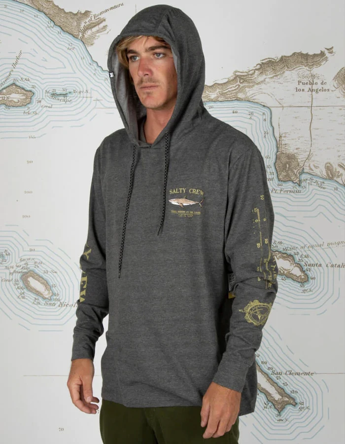 SALTY CREW BRUCE HOOD TECH TEE CHARCOAL - Image 3